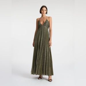 A.L.C Angelina II Metallic Pleated Dress - Gold - Size 8